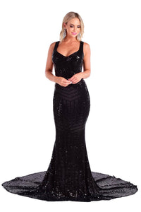 Amalfi Geometric Sequin Gown - Black