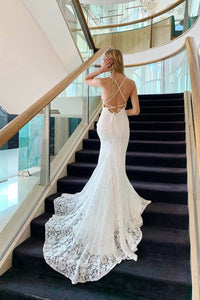 Amora Lace Gown with Slit - White