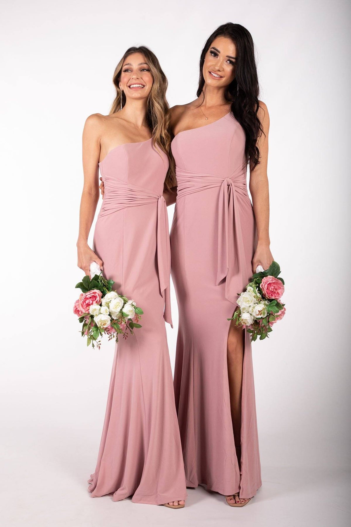 one shoulder dusty pink bridesmaid dresses Dusty Rose Pink Bridesmaid Dresses One Shoulder Minimalist Sheath/Column Stretch Satin Long Bridesmaid Dress