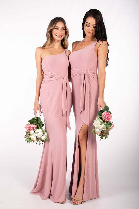 ABIGAIL One Shoulder Maxi Column Dress - Dusty Pink (M - Clearance Sale)