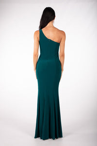 ABIGAIL One Shoulder Maxi Column Dress - Dark Green