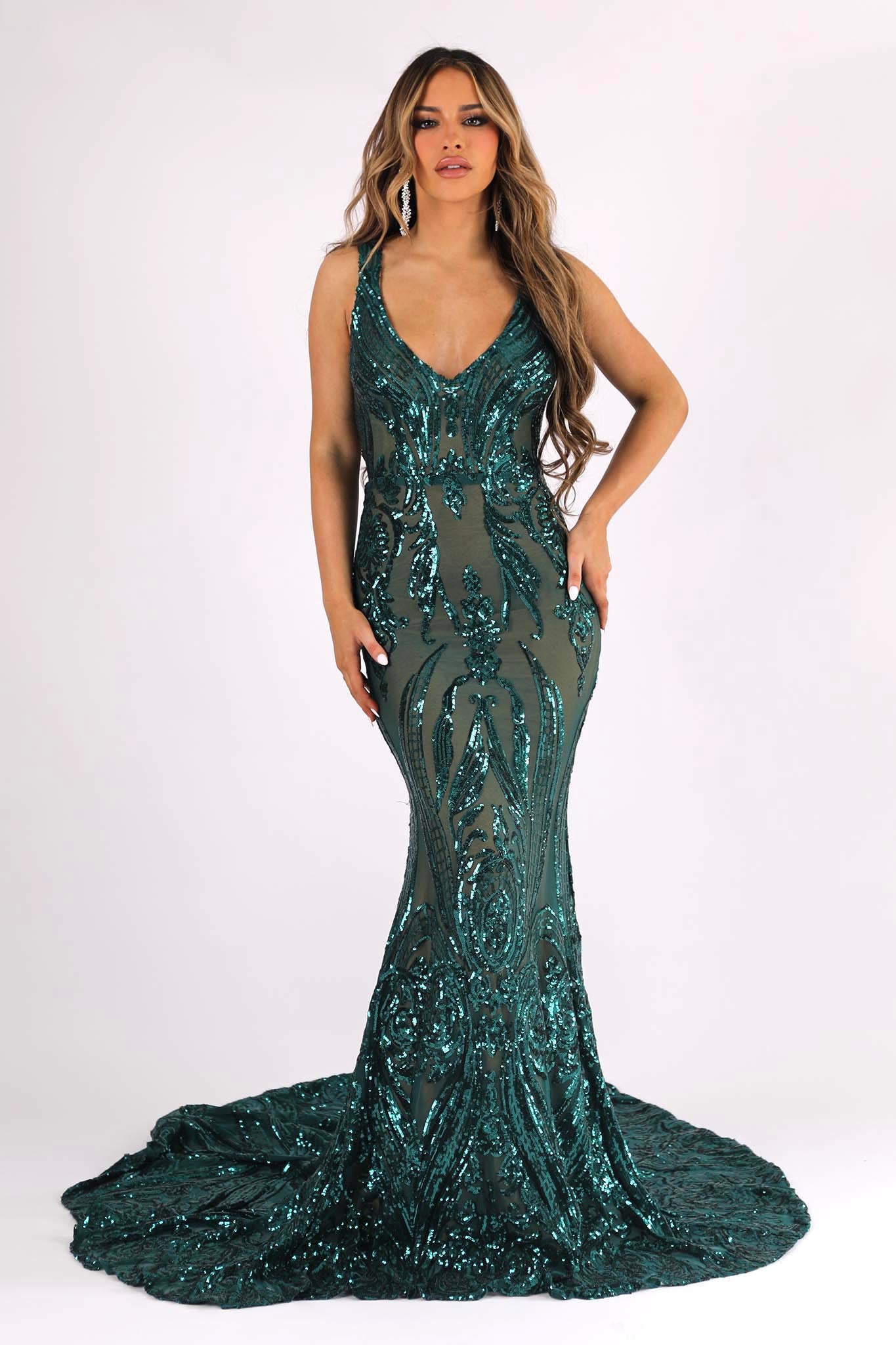 CECILIA COUTURE 1546 EMERALD PROM DRESS