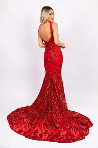 Adeline Pattern Sequin Gown - Red