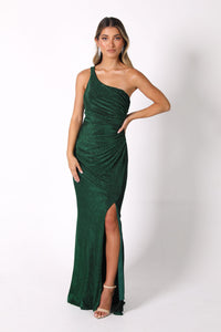 CALI One Shoulder Maxi Dress - Shimmer Green