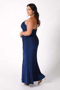 CALI One Shoulder Maxi Dress - Shimmer Blue