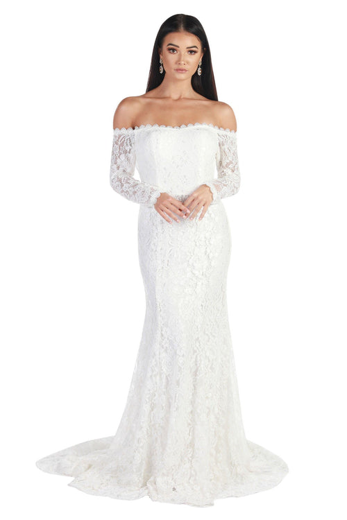 Caroline Off The Shoulder Long Sleeve Lace Gown - White – Noodz Boutique