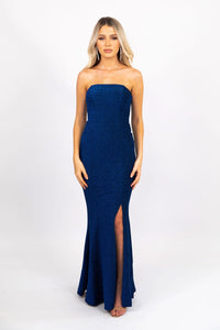 Cleo Strapless Maxi Dress - Shimmer Blue