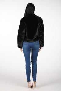 Back Image of Black Cropped Faux Fur Coat