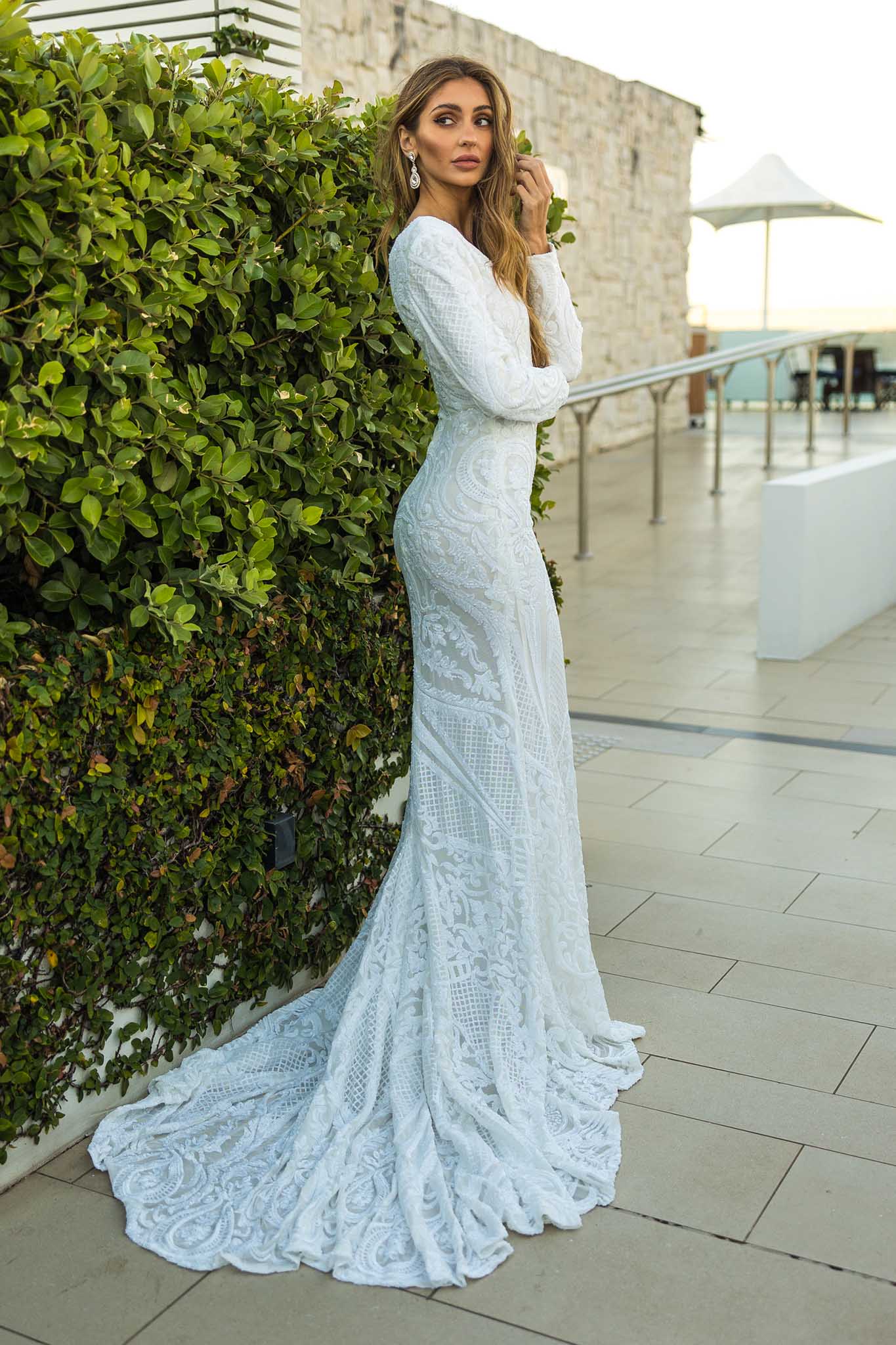 Princess Shimmering Full A-Line Gown with Sleeves Off Shoulder Wedding –  SheerGirl