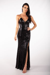Fresia Lace Up Sequin Gown - Black