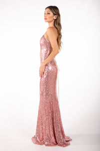 Fresia Lace Up Sequin Gown - Pink