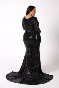 Georgia Long Sleeve Sequin Gown - Black