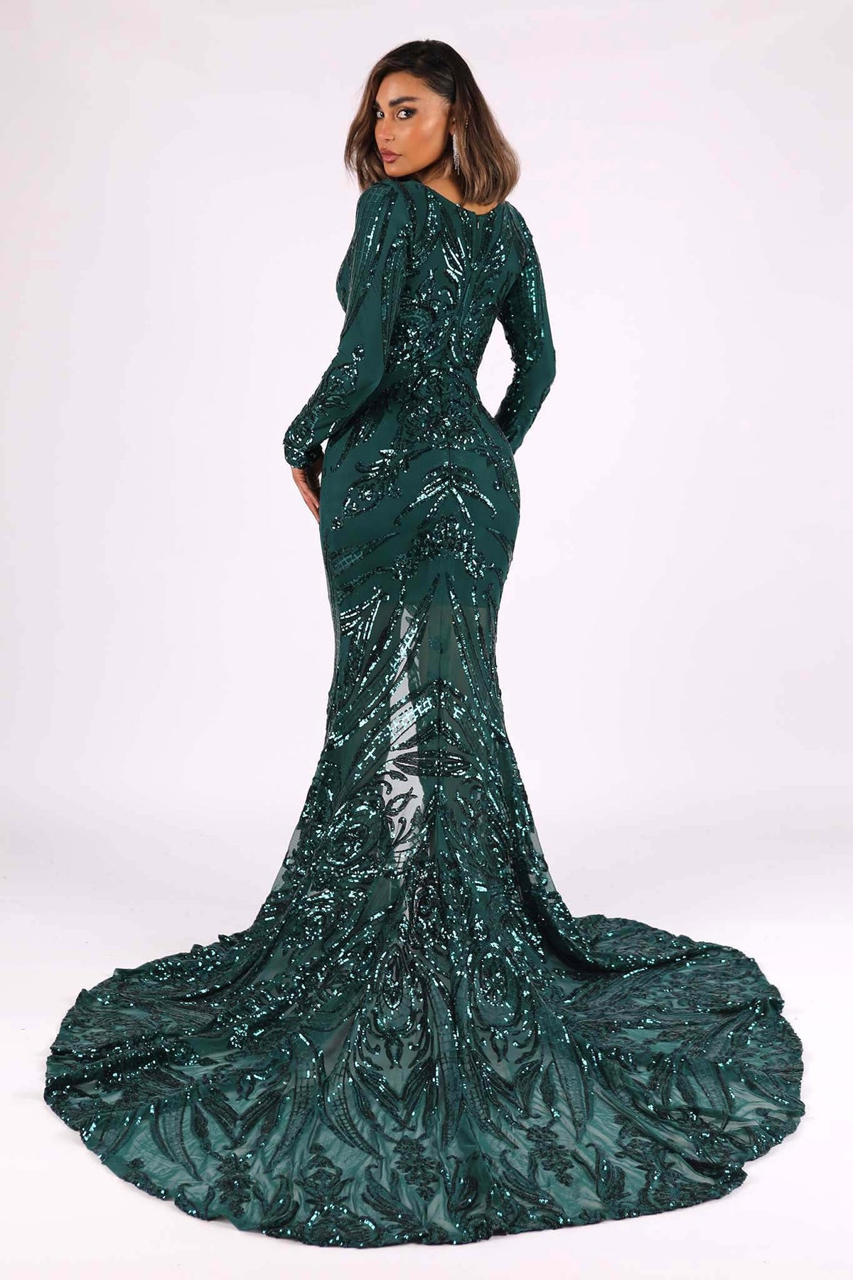 Georgina Long Sleeve Pattern Sequin Gown - Emerald – Noodz Boutique
