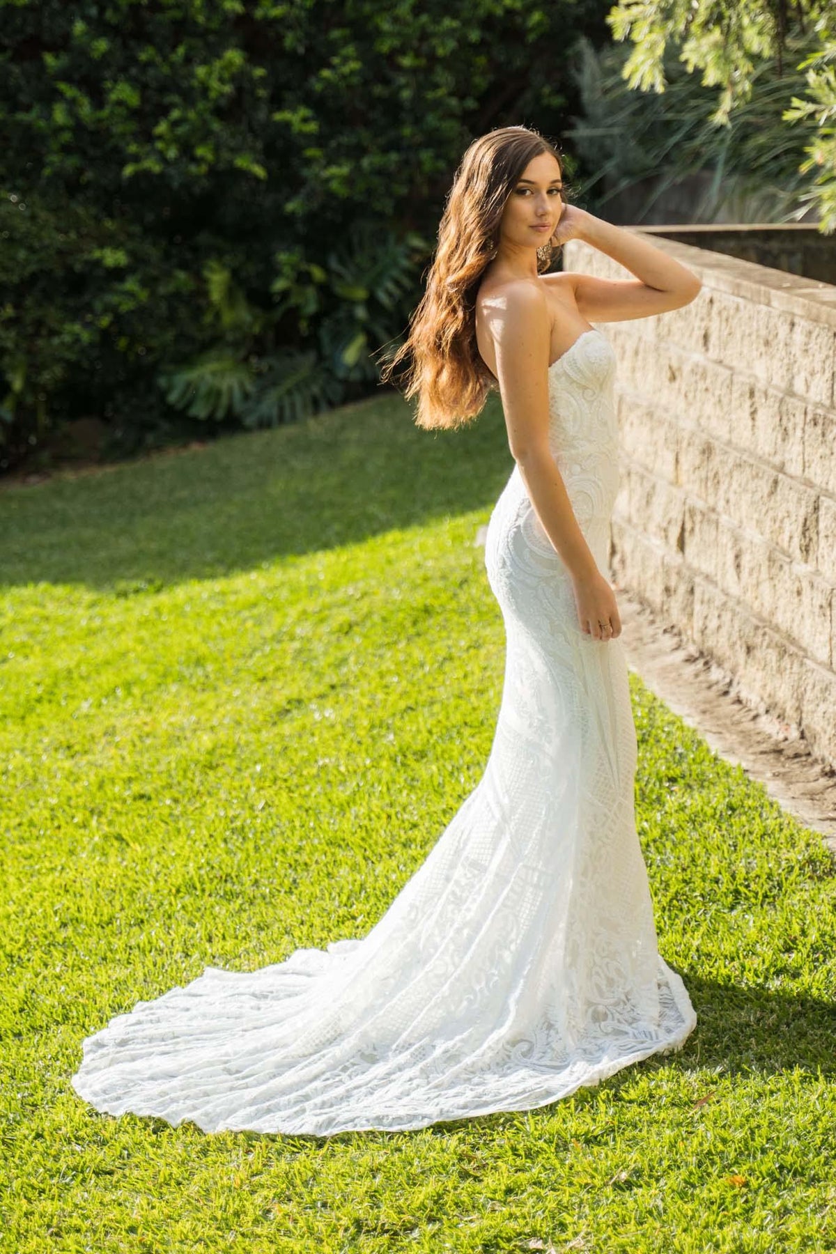 White Embroidered Pattern Sequin Floor Length Evening Dress with Strapless Sweetheart Neckline and Mermaid Skirt