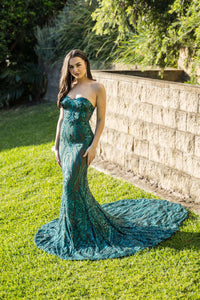 Gianna Gown Without Boned Bodice - Emerald/Nude