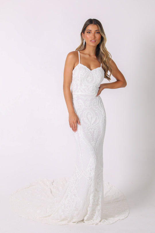 Gianna Gown with Shoulder Straps - White/White