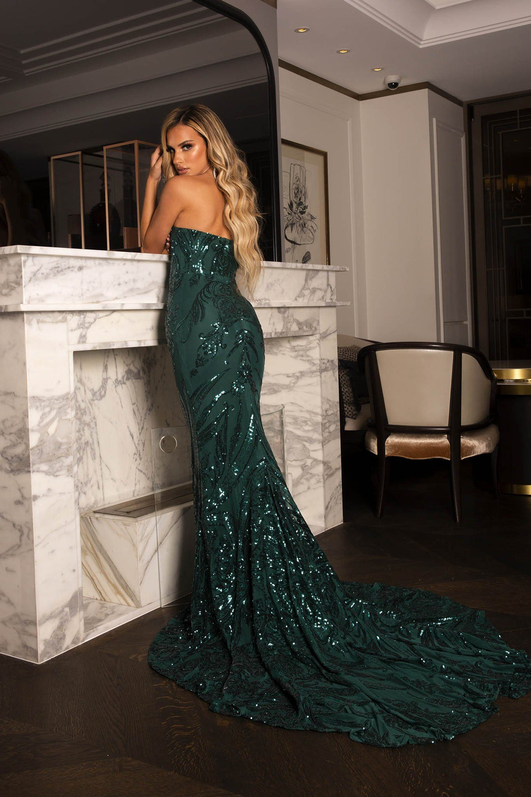 Emerald Green Formal Dresses Sequins, Satin, Side Split, Backless