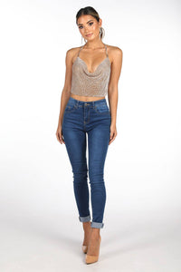 Diamante Crystal Embellished Top in Gold Color