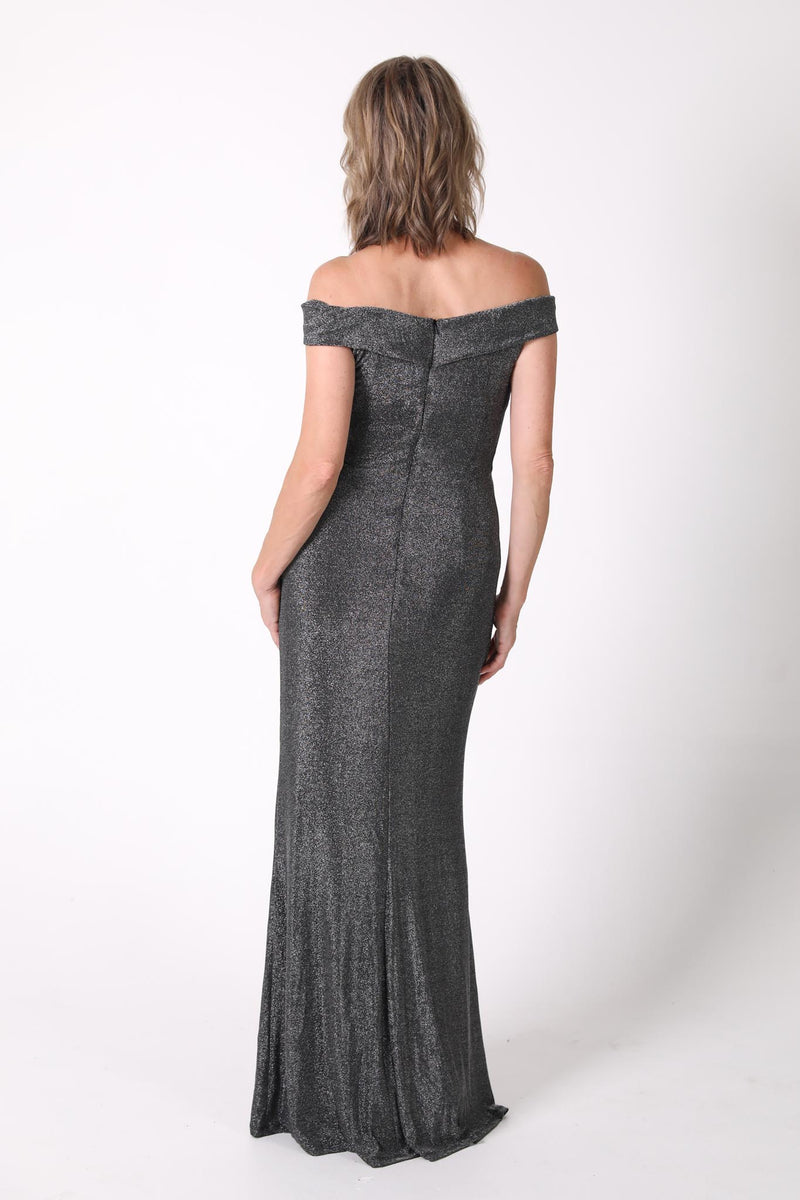 Lawrence Off Shoulder Maxi Dress - Shimmer Grey (S - Clearance Sale)