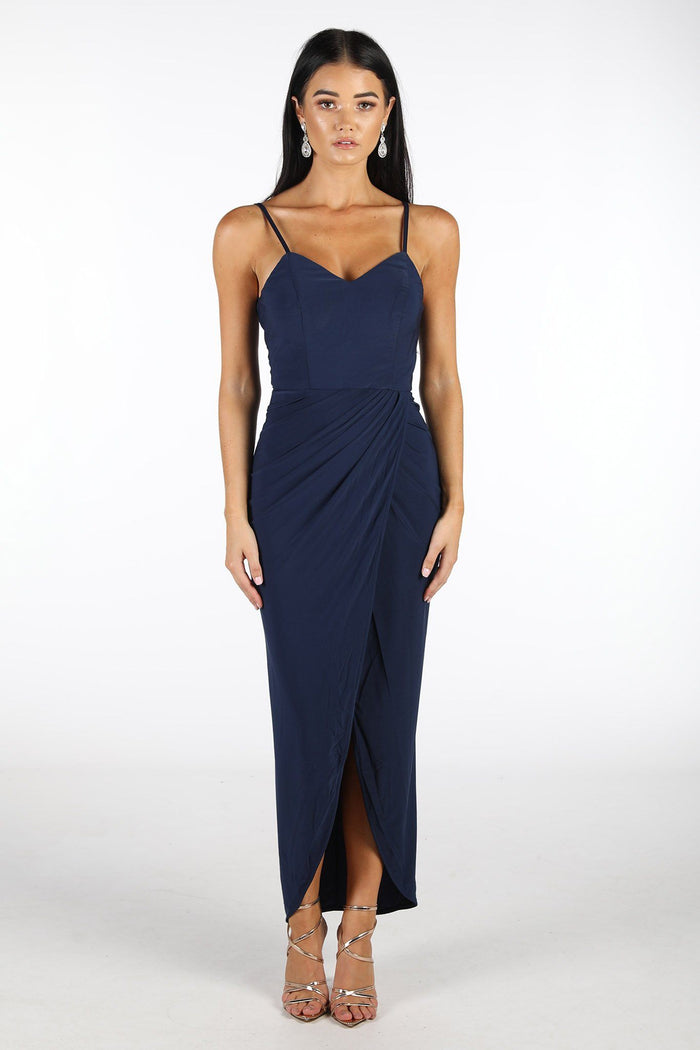 Leah Faux Wrap Dress - Navy – Noodz Boutique