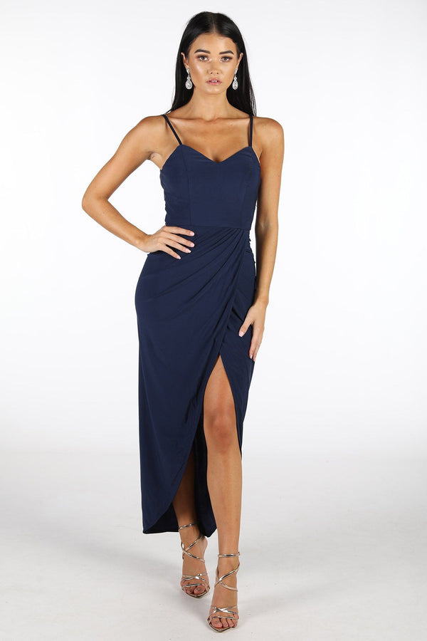 Leah Faux Wrap Dress - Navy – Noodz Boutique