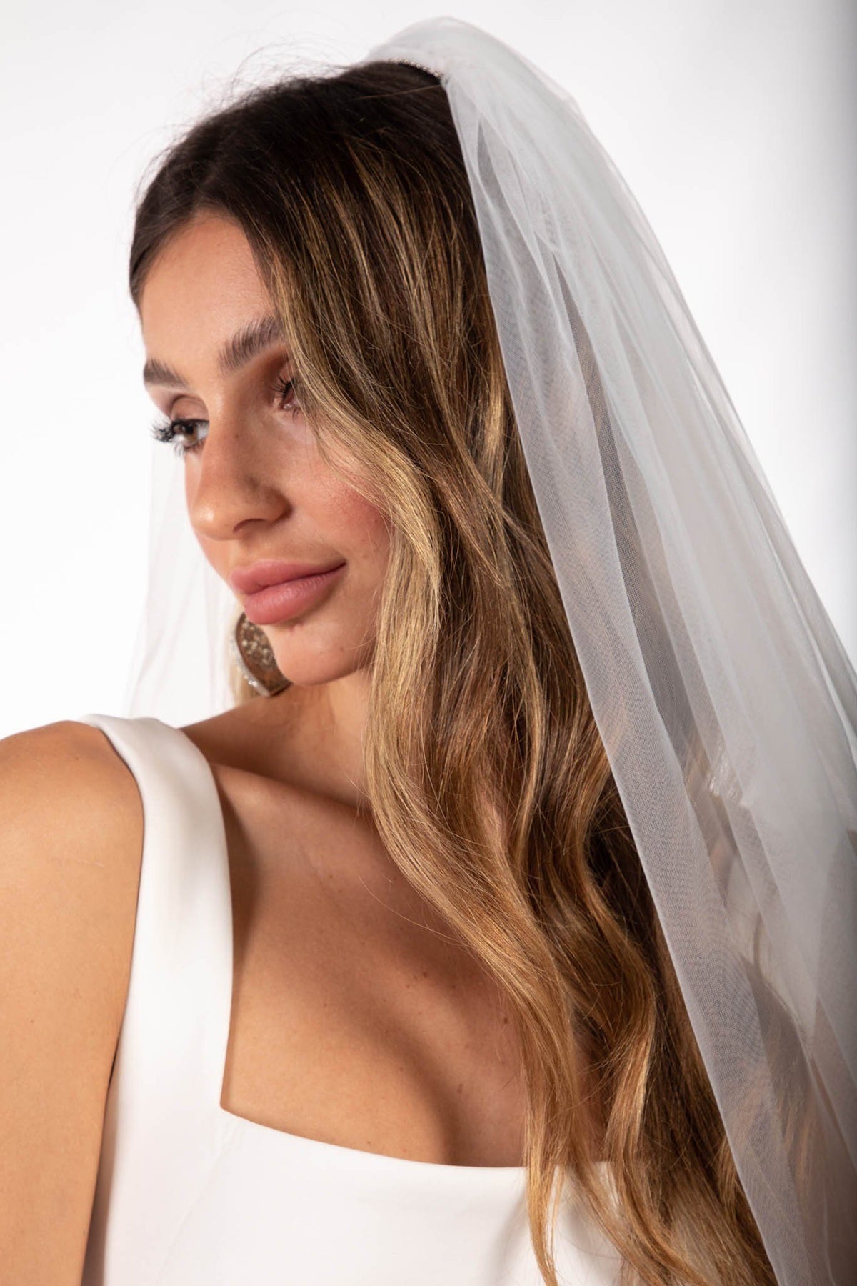 Side Image of Short Tulle Wedding Veil