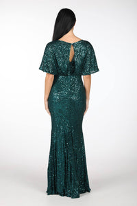 Margaret Butterfly-Sleeve Sequin Maxi Dress - Emerald