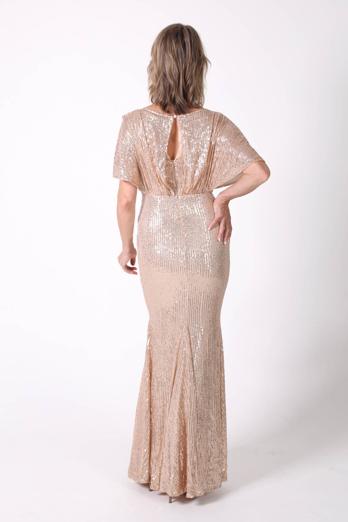 Margaret Butterfly-Sleeve Sequin Maxi Dress - Gold
