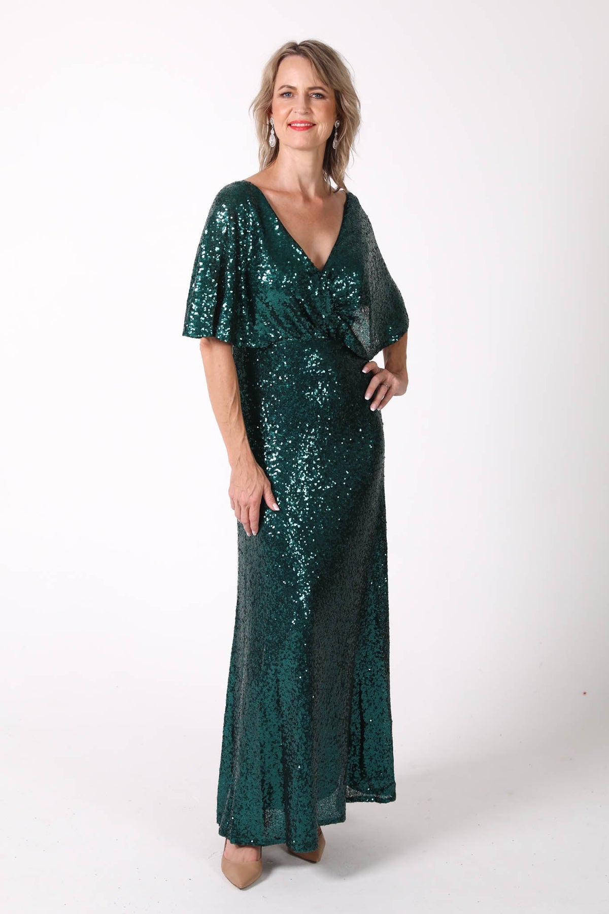 Martha Butterfly-Sleeve Sequin Maxi Dress - Emerald Green (S - Clearan Noodz Boutique Martha Butterfly-Sleeve Sequin Maxi Dress - Emerald Green (S - Clearan Noodz Boutique