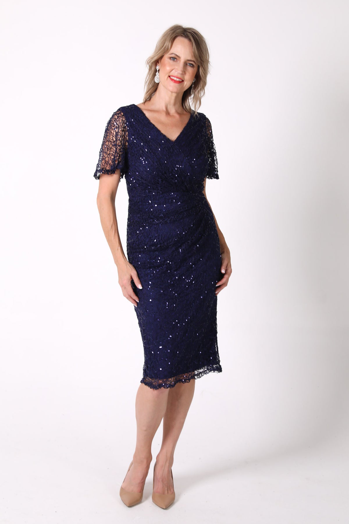 Meredith V-Neck Sequin Midi Dress - Navy Noodz Boutique Meredith V-Neck Sequin Midi Dress - Navy Noodz Boutique