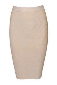 Midi knee length bandage pencil skirt in beige nude colour