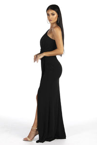NELIA One Shoulder Maxi Column Dress - Black