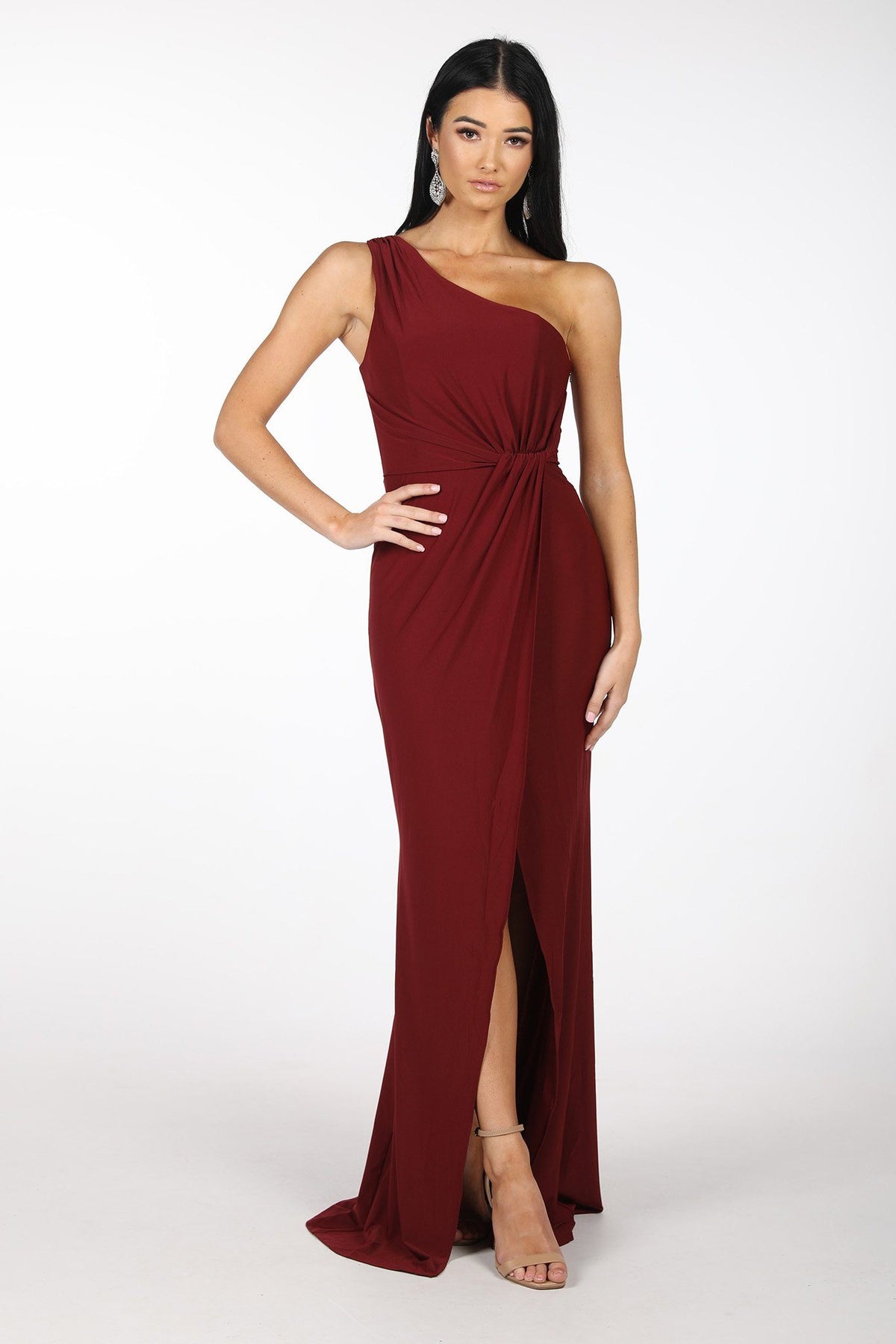 wine coloured maxi dress NELIA One Shoulder Maxi Column Dress
