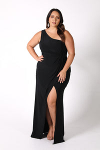 NELIA One Shoulder Maxi Column Dress - Black