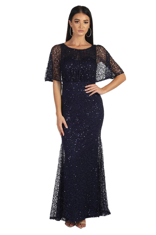Opal Butterfly-Sleeve Sequin Maxi Dress - Navy