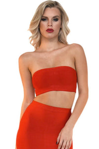 Red bandage bandeau boob tube top with gold full back zipper