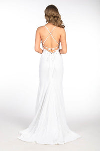 ROSIE LUXE Lace Up Back (No Slit) Sequin Gown - White