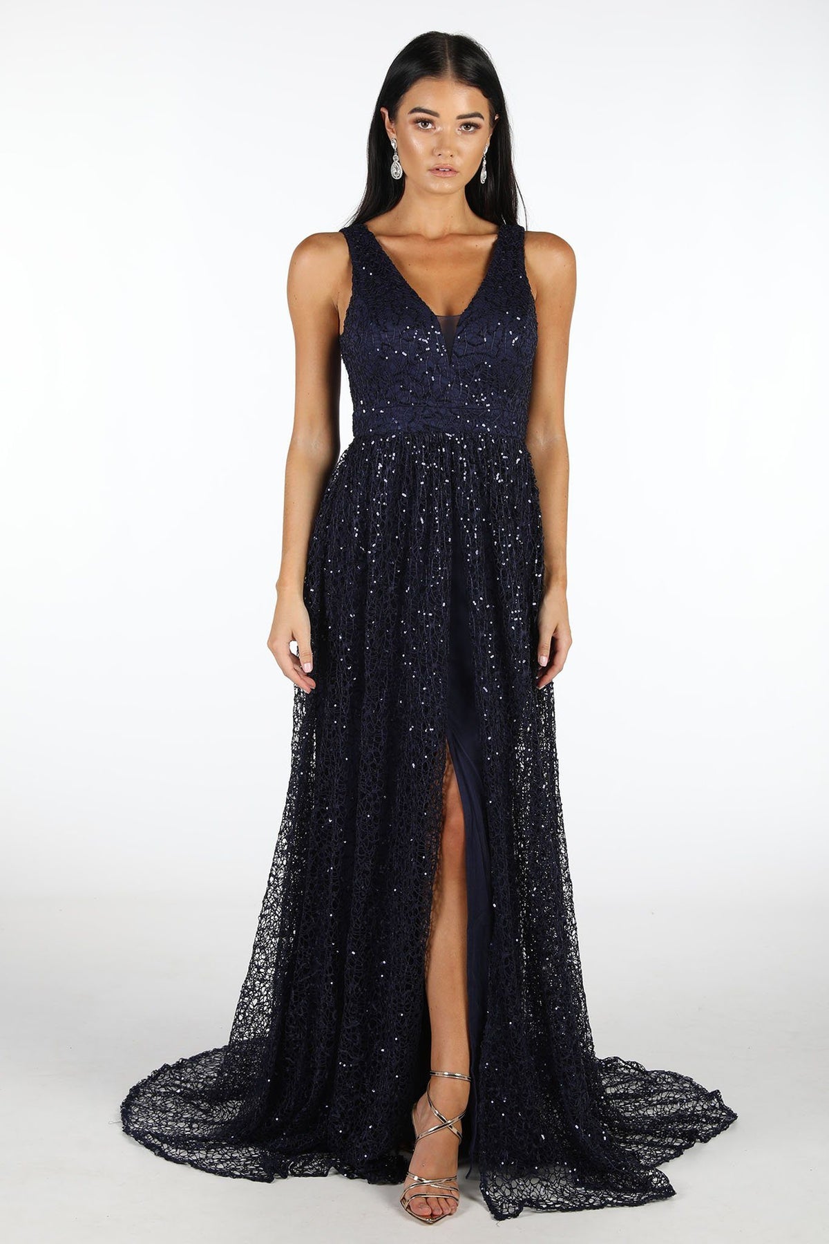 Renata A-Line Sequin Ball Gown - Navy – Noodz Boutique