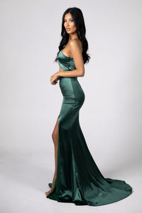 SAMAIRA Cut Out Stretch Satin Gown - Emerald