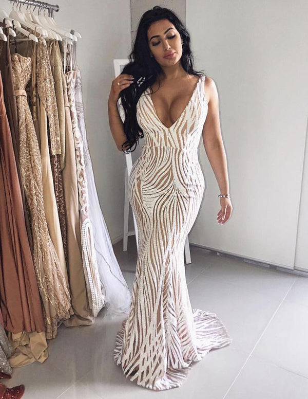 Sapphira Sequin Gown - White & Beige – Noodz Boutique