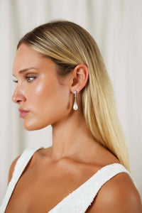 Bridal Tear Drop Earrings with Crystal and Pearl